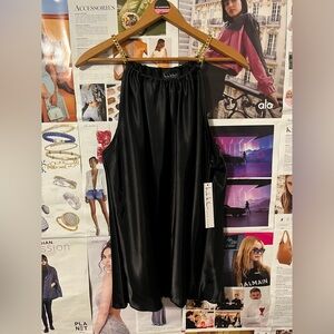 Nicole Miller Black Satin Tank Top with Gold Chain Straps